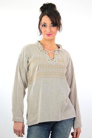 Vintage 70s boho hippie Festival striped lace up top - shabbybabe
 - 3