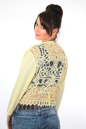 Vintage 70s sheer lace blouse long sleeve ruffle Bohemian Festival gypsy Medium - shabbybabe
 - 1