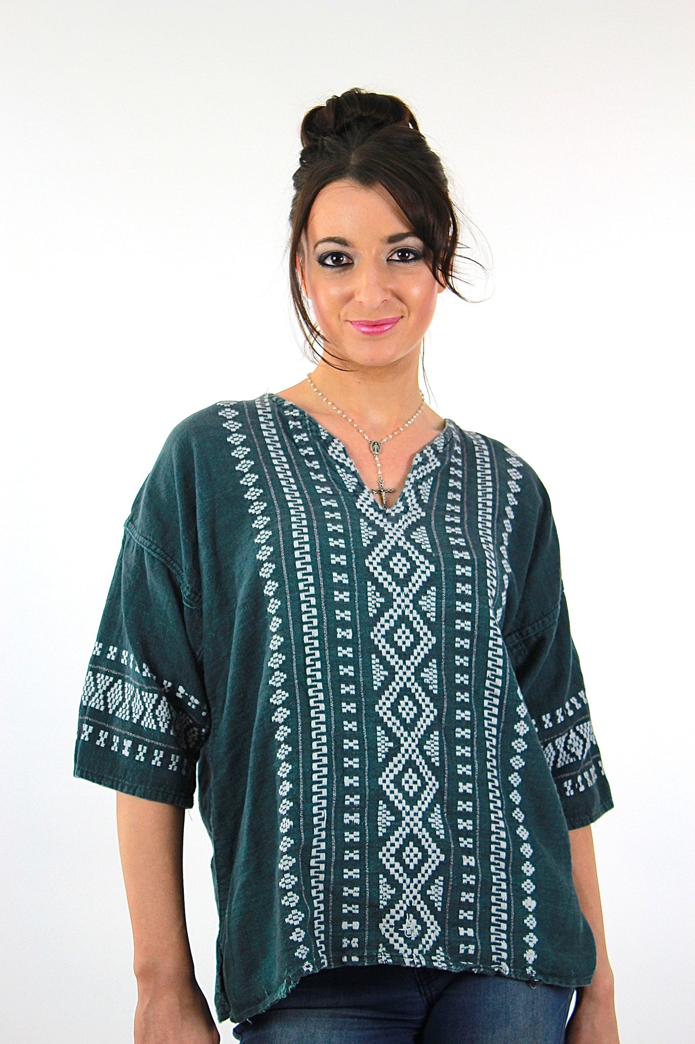 Vintage 70s mexican embroidered shirt tunic top - shabbybabe