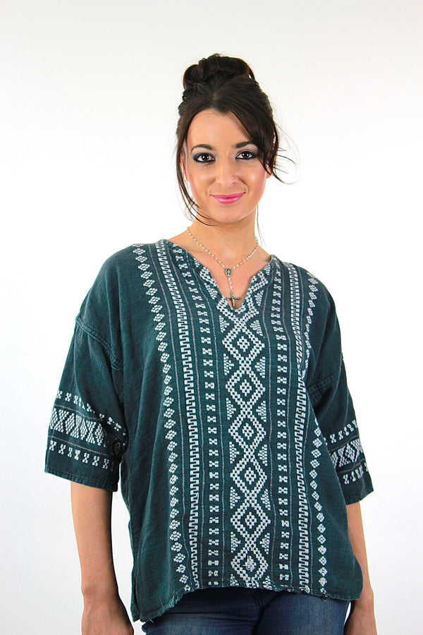 Vintage 70s mexican embroidered shirt tunic top - shabbybabe
 - 1