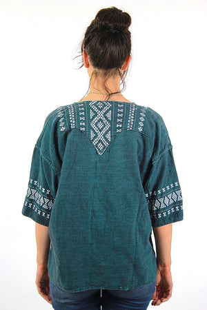 Vintage 70s mexican embroidered shirt tunic top - shabbybabe
 - 4