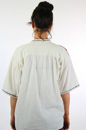 70s Mexican embroidered lace up hippie boho blouse - shabbybabe
 - 4