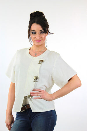 Vintage 70s sheer white elephant blouse tribal Boho XL - shabbybabe
 - 3