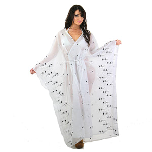Sheer border floral white embroidered kimono dress Angel sleeve - shabbybabe
 - 2
