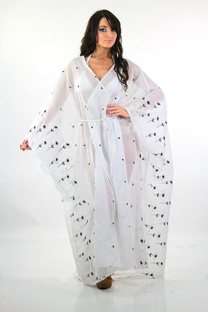 Sheer border floral white embroidered kimono dress Angel sleeve - shabbybabe
 - 4