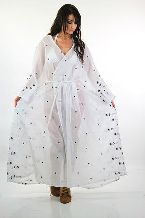 Sheer border floral white embroidered kimono dress Angel sleeve - shabbybabe
 - 6