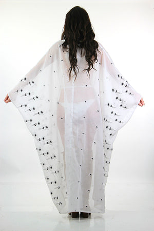Sheer border floral white embroidered kimono dress Angel sleeve - shabbybabe
 - 9