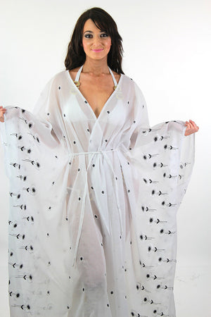 Sheer border floral white embroidered kimono dress Angel sleeve - shabbybabe
 - 10