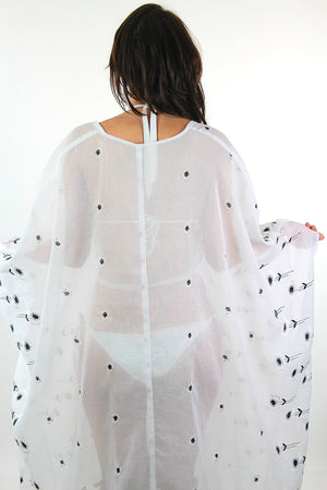 Sheer border floral white embroidered kimono dress Angel sleeve - shabbybabe
 - 12