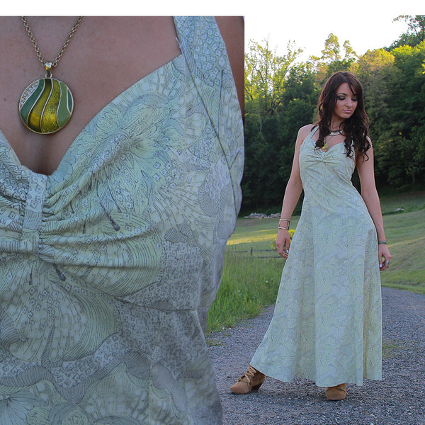 Liberty of London Boho maxi dress tropical floral Pastel  open back halter - shabbybabe
 - 1