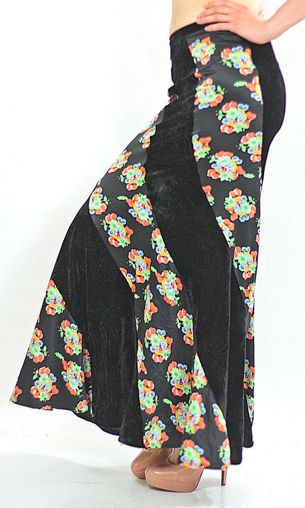 Vintage 1990s Grunge Boho Patchwork velvet maxi skirt - shabbybabe
 - 1