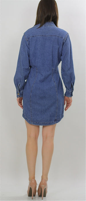 Vintage 90s Grunge Bill Blass Blue denim mini  dress - shabbybabe
 - 2