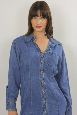 Vintage 90s Grunge Bill Blass Blue denim mini  dress - shabbybabe
 - 3