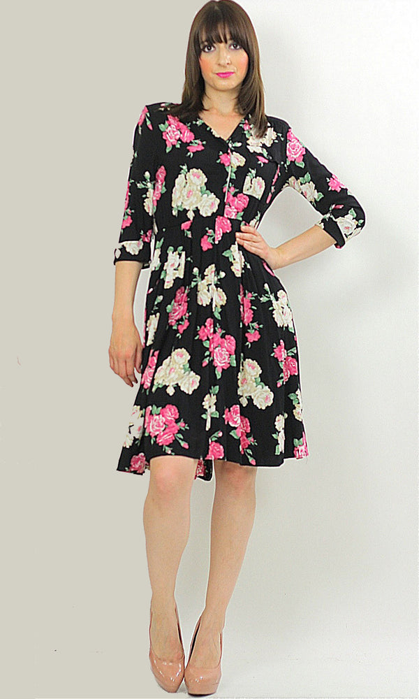Vintage 80s Hippie Boho Floral Secretary party mini dress - shabbybabe
 - 1
