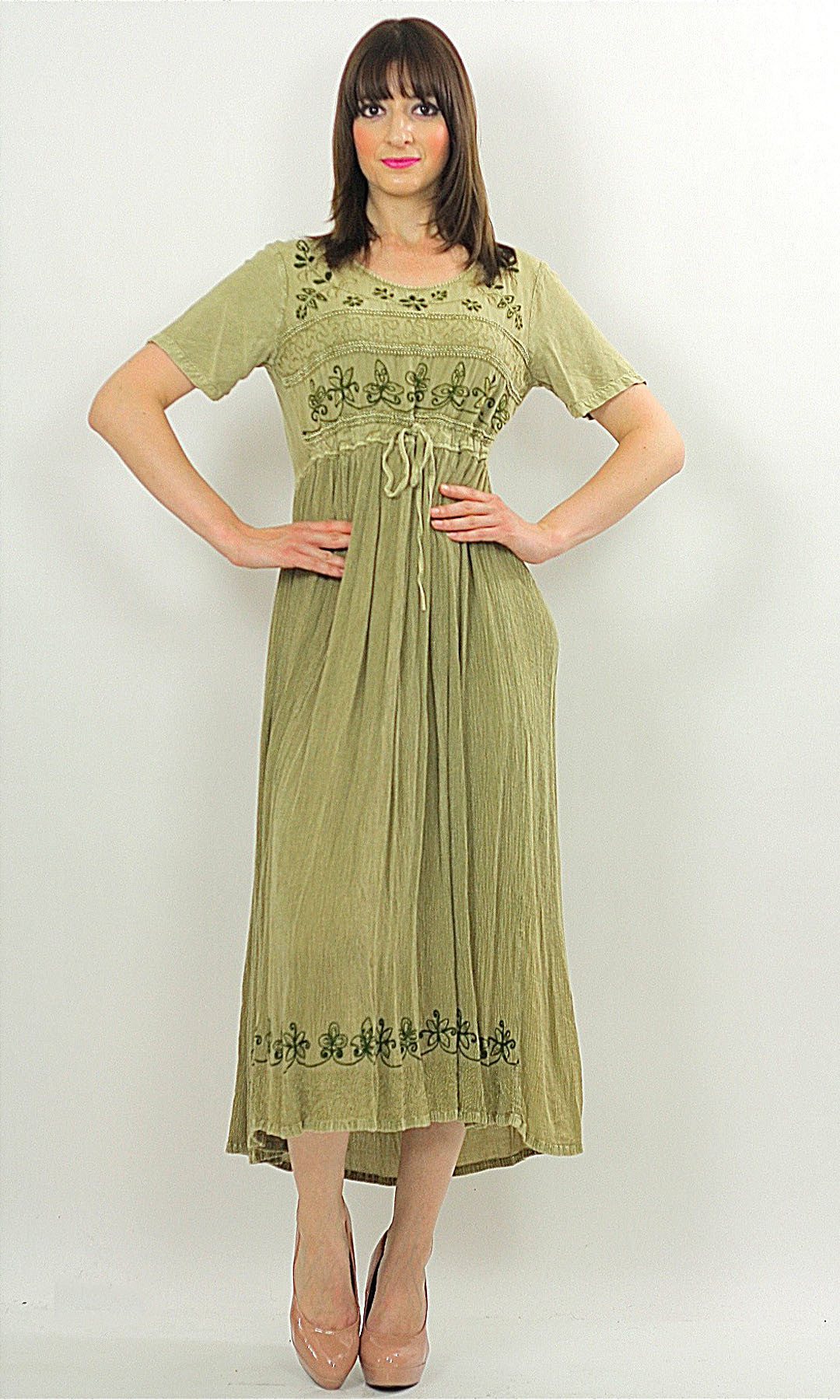 Vintage 90s Boho Hippie Gauze embroidered floral dress - shabbybabe Vintage 90s Boho Hippie Gauze embroidered floral dress - shabbybabe