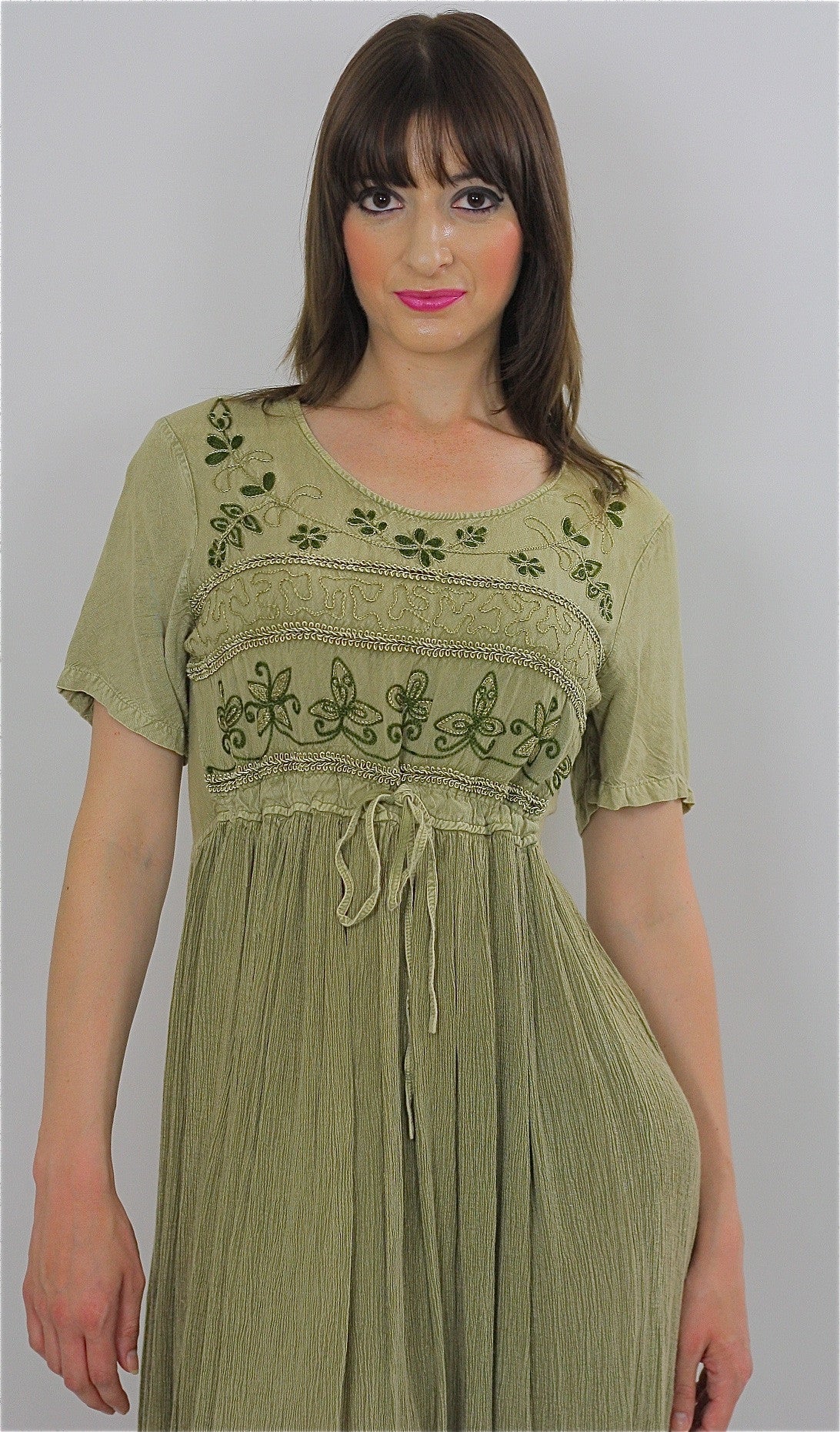 Vintage 90s Boho Hippie Gauze embroidered floral dress - shabbybabe Vintage 90s Boho Hippie Gauze embroidered floral dress - shabbybabe