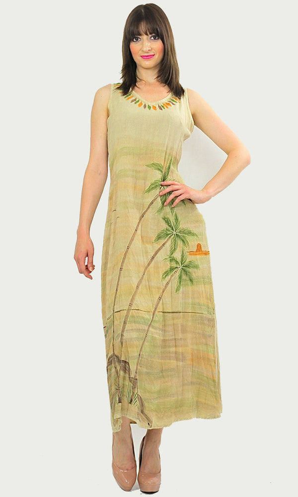 Vintage 90s Tropical Beige boho maxi sun dress - shabbybabe
 - 1