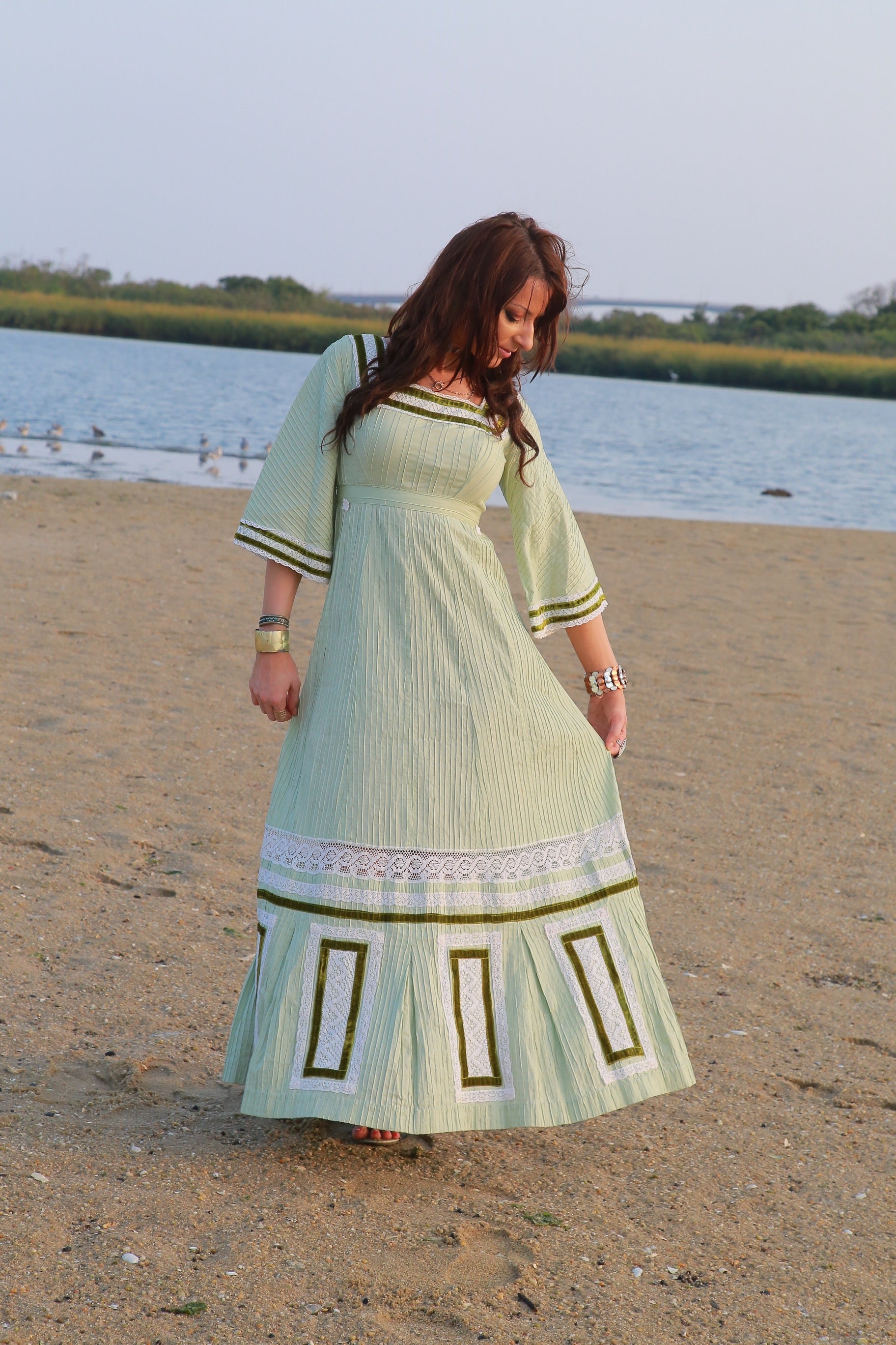 blue dress for baby girl Authentic vintage 70s Georgia Charuhas maxi dress boho hippie 1970s