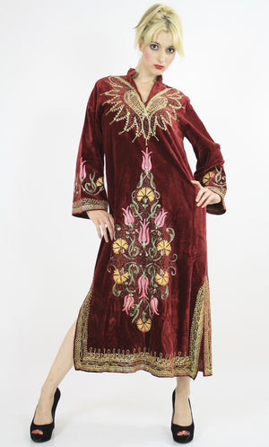 60s Turkish caftan Hippie boho velvet kaftan metallic embroidery - shabbybabe
 - 3