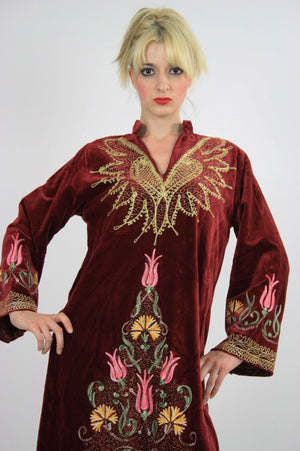 60s Turkish caftan Hippie boho velvet kaftan metallic embroidery - shabbybabe
 - 2