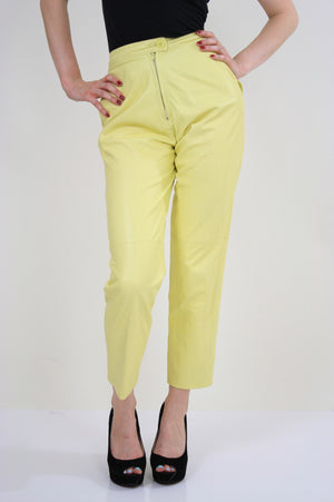 70s yellow leather pants slacks Lillie Rubin pleated - shabbybabe
 - 1