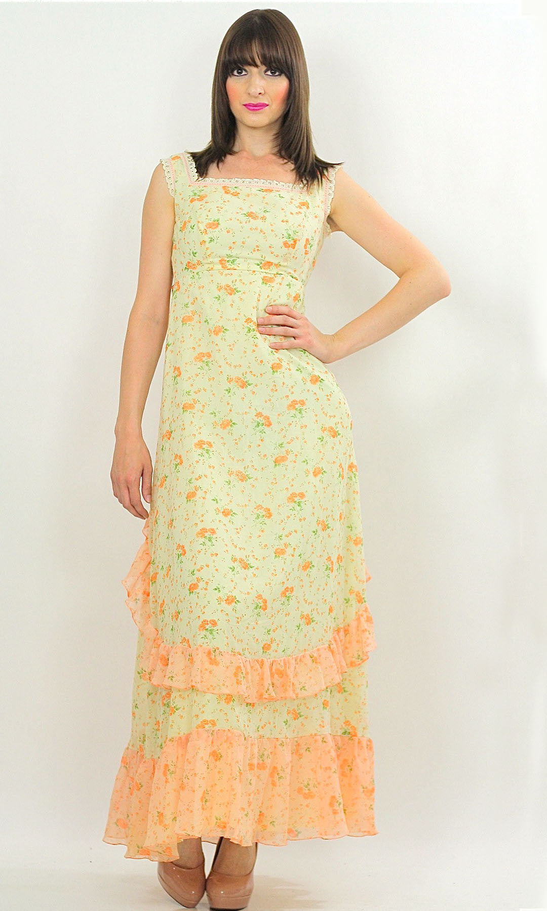 strapless open back dress Authentic vintage 70s boho hippie floral prairie maxi party dress