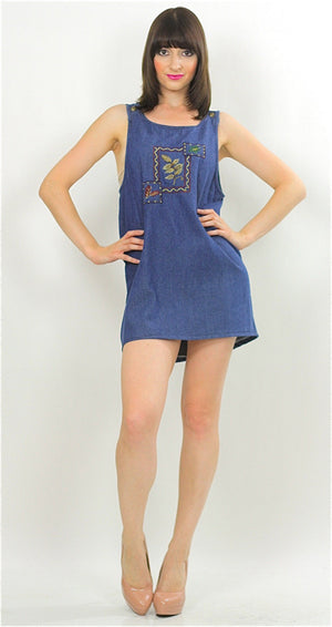 Vintage 90s Grunge Boho Denim mini dress - shabbybabe
 - 2