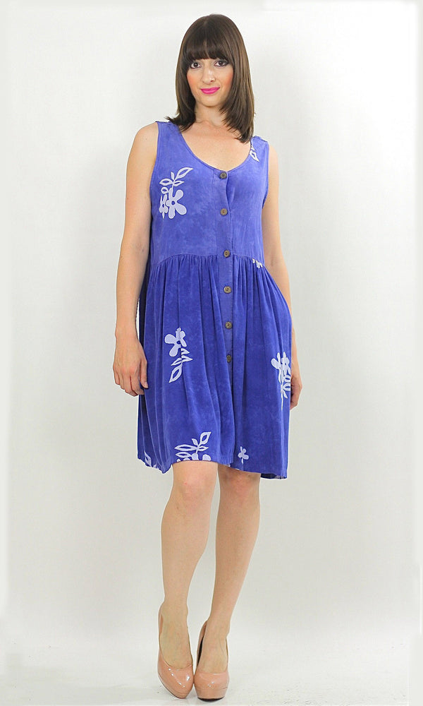 Vintage 90s Grunge Boho Blue Floral mini dress - shabbybabe
 - 1