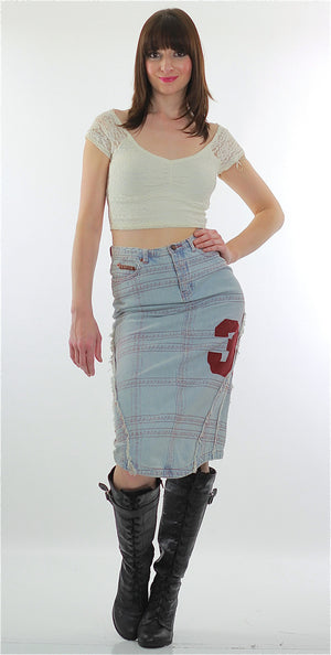 Vintage 90s Grunge Cotton denim patchwork skirt - shabbybabe
 - 2