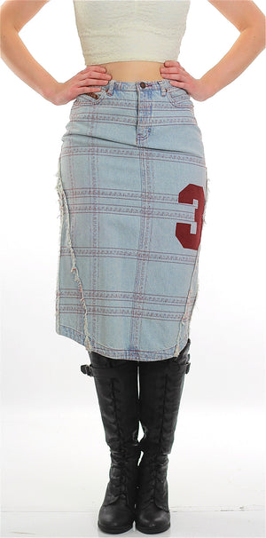 Vintage 90s Grunge Cotton denim patchwork skirt - shabbybabe
 - 3