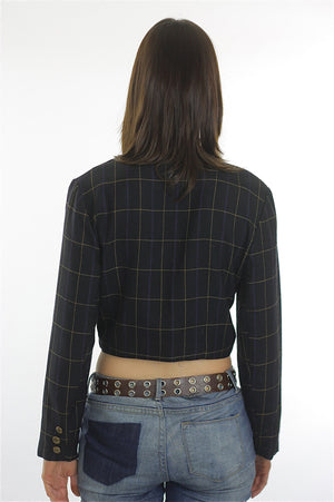 Vintage 90s Grunge Black plaid button crop jacket top - shabbybabe
 - 4