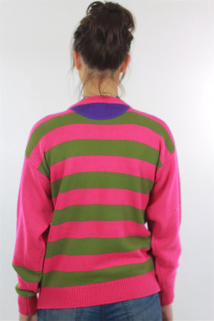 Pink Sweater top 80s abstract Striped pullover - shabbybabe
 - 4