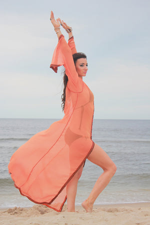 70s sheer silk caftan robe Boho Hippie angel sleeve - shabbybabe
 - 1