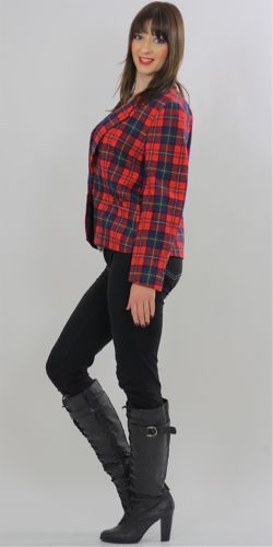 Vintage 70s Red Wool Pendelton Tartan Plaid collared Blazer Jacket Top