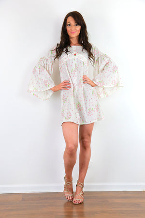 Authentic vintage white boho dress angel sleeve hippie dress