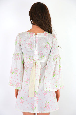 Authentic vintage white boho dress angel sleeve hippie dress