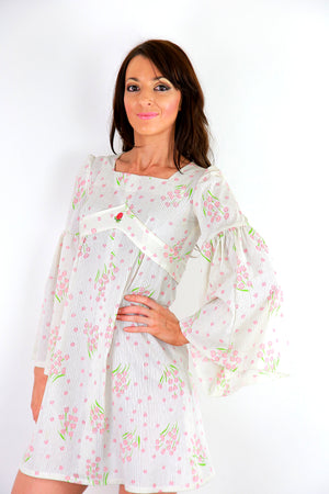 Authentic vintage white boho dress angel sleeve hippie dress