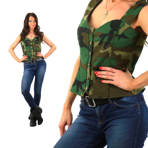 Camouflage Corset top sleeveless button down army Military bustier