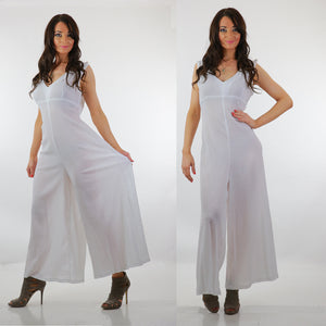 Boho white Palazzo jumpsuit sheer gauze sleeveless wide leg
