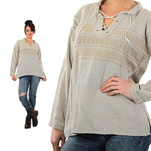 Vintage 70s boho hippie Festival striped lace up top - shabbybabe
 - 5