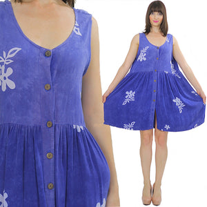 Vintage 90s Grunge Boho Blue Floral mini dress - shabbybabe
 - 5