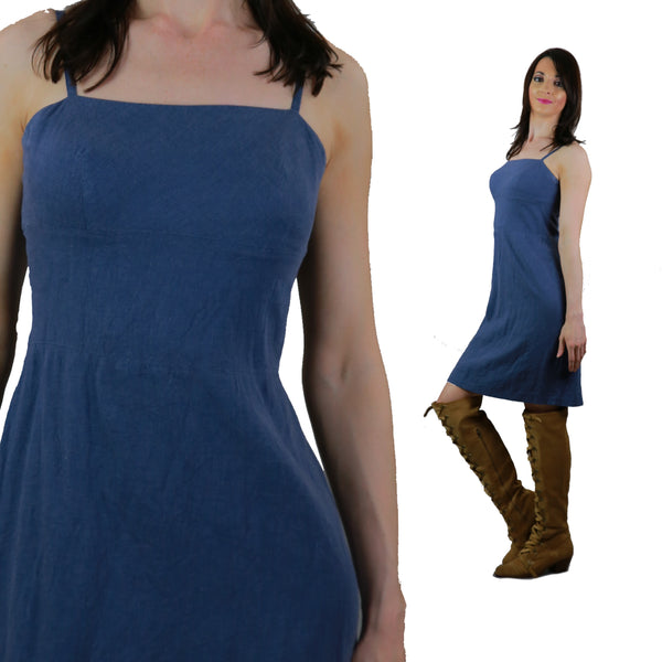 Vintage 80s Blue sundress babydoll spaghetti strap cotton mini dress