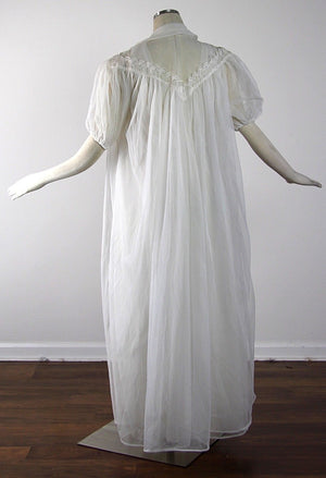 Vintage 60s 1960s Sheer white nylon Cahill Peignoir set M