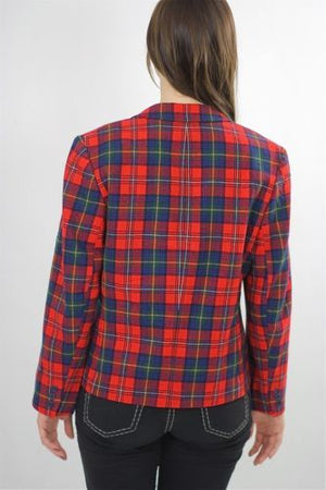 Vintage 70s Red Wool Pendelton Tartan Plaid collared Blazer Jacket Top