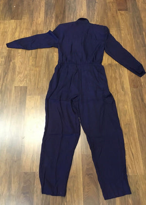Vintage 80s 1980s boho navy blue beaded jumpsuit sleek evening party cocktail M