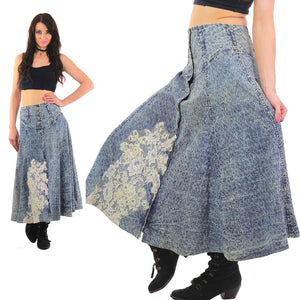 80s Acid wash skirt High waist Button up Circle skirt - shabbybabe
 - 5