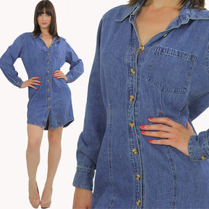 Vintage 90s Grunge Bill Blass Blue denim mini  dress - shabbybabe
 - 5