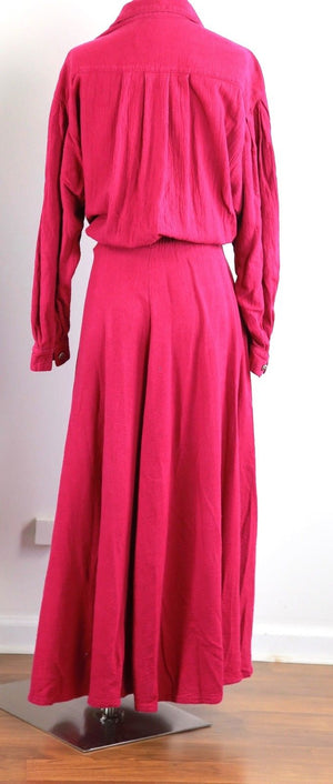 Vintage 80s hot pink dress 1980s oversized long sleeve fuchsia pink dress L