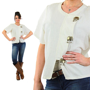 Vintage 70s sheer white elephant blouse tribal Boho XL - shabbybabe
 - 5