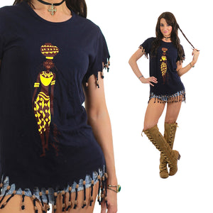 Boho Hippie tribal fringe abstract top shirt - shabbybabe
 - 5